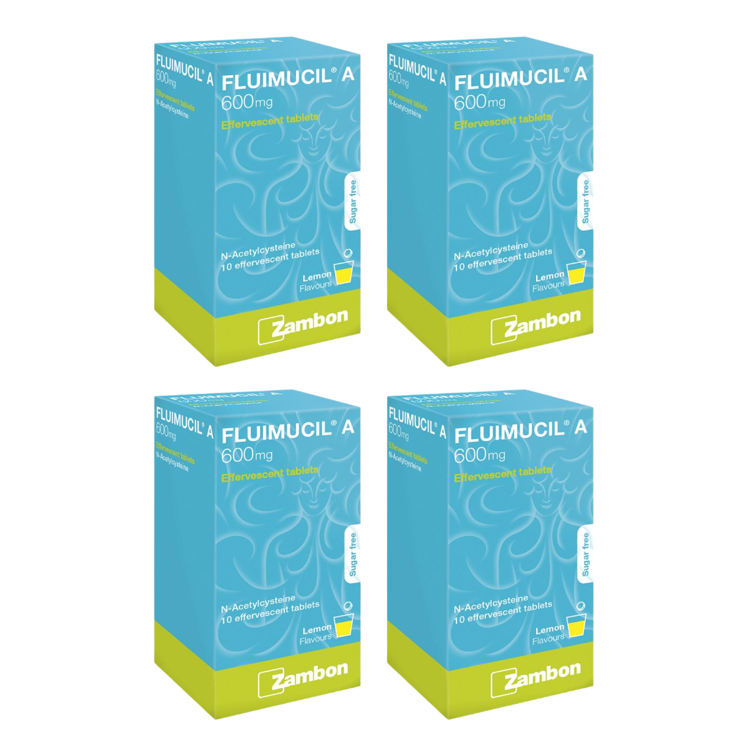 Fluimucil A 600mg Effervescent Tablets 10s Clear Phlegm (4 Boxes) - Express Shipping
