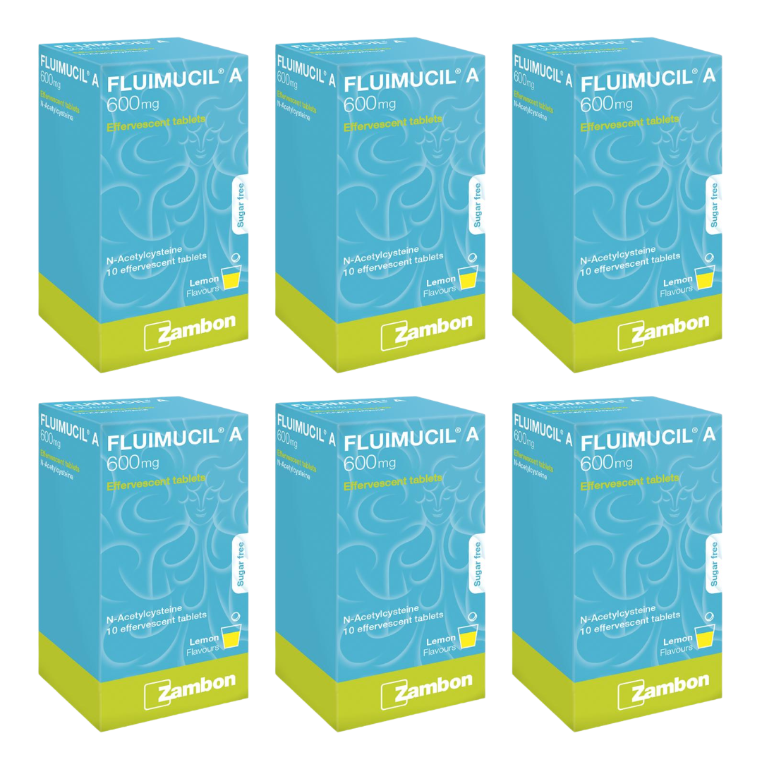 Fluimucil A 600mg Effervescent Tablets 10s Clear Phlegm (6 Boxes) - Express Shipping