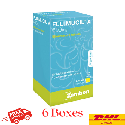 Fluimucil A 600mg Effervescent Tablets 10s Clear Phlegm (6 Boxes) - Express Shipping